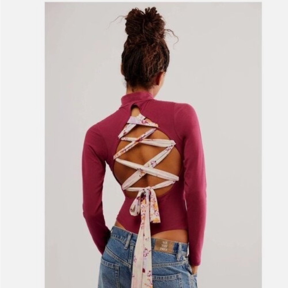 Free People Straps In The Back Bodysuit Wine M